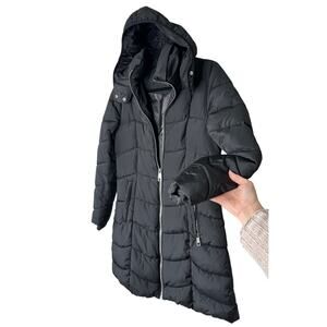 Guess Black Long Line Front Zip Hooded Puffer Jacket S